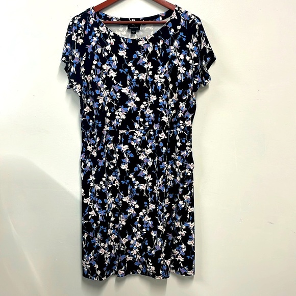 J Jill Wearever Collection Floral Shift Dress Black White Short Sleeve Women’s L - Picture 1 of 12